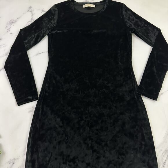 Michael Kors Womens Velvet Midi Dress Size M Black Long Sleeve Sheath Stretch - Picture 3 of 10
